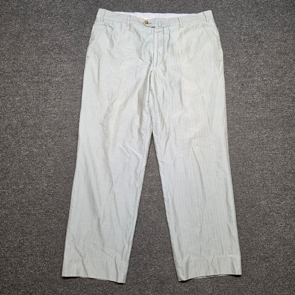 Luciano Barbera Trousers Light Gray Mens 34x27 Herringbone Cotton Striped Casual